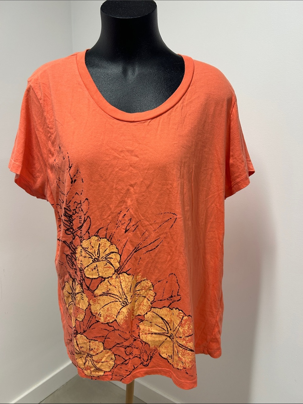 U.S. Polo Assn. Orange Short Sleeve Scoop Neck Top with Gold Floral Detail